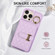 Horizontal Card Bag Ring Holder Phone Case with Dual Lanyard for iPhone 14 Plus - Purple