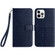 Rhombic Texture Leather Phone Case with Lanyard for iPhone 14 Pro - Blue