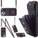 Rhombic Texture Card Bag Phone Case with Long Lanyard for iPhone 14 Pro - Dark Purple