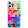 Colorful Toy Bricks Pattern Shockproof Glass Phone Case for iPhone 14 Pro - Silver