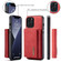 DG.MING M1 Series 3-Fold Multi Card Wallet Shockproof Case with Holder Function for iPhone 13 Pro Max - Red