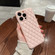 Rhombic Texture Lambskin Phone Casefor iPhone 13 Pro Max - Pink