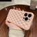 Rhombic Texture Lambskin Phone Casefor iPhone 13 Pro Max - Pink