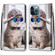 Coloured Drawing Cross Texture Horizontal Flip PU Leather Case with Holder & Card Slots & Wallet & Lanyard for iPhone 13 Pro Max - Slant Hat Blue Mirror Cat