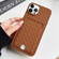 Weave Texture Card Slot Skin Feel Phone Case with Push Card Hole for iPhone 13 Pro - Brown