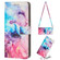 Crossbody Painted Marble Pattern Leather Phone Case for iPhone 13 Pro - Pink Purple