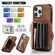 Zipper RFID Card Slot Phone Case with Short Lanyard for iPhone 13 - Brown