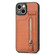 Carbon Fiber Vertical Flip Zipper Phone Case for iPhone 13 - Brown