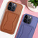 Leather Card Holder TPU Phone Case for iPhone 12 Pro - Dark Purple