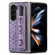 JUNSUNMAY Retro Pattern Leather Skin PC Folding Phone Case with Pen Slot for Samsung Galaxy Z Fold5 5G - Purple