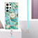 Electroplating Splicing Marble Flower IMD TPU Phone Case with Lanyard for Samsung Galaxy S24 Ultra 5G - Blue Flower