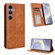 Magnetic Buckle Retro Texture Leather Phone Case for Samsung Galaxy S24+ 5G - Brown