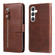 Fashion Calf Texture Zipper Leather Phone Case for Samsung Galaxy S24+ 5G - Brown