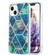 Electroplating Splicing Marble Flower Pattern Dual-side IMD TPU Shockproof Phone Case for iPhone 15 - Blue Green