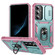 Sliding Camshield TPU + PC Phone Case with Holder for Samsung Galaxy S24+ 5G - Green+Pink