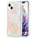 Electroplating Splicing Marble Flower Pattern Dual-side IMD TPU Shockproof Phone Case for iPhone 15 - Pink White