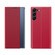 Plain Texture Cloth Attraction Flip Holder Leather Phone Case for Samsung Galaxy S24+ 5G - Red