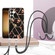 Electroplating Splicing Marble Flower IMD TPU Phone Case with Lanyard for Samsung Galaxy S24 5G - Black Flower