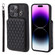 Grid Texture Card Bag Phone Case with Lanyard for iPhone 15 Pro Max - Black