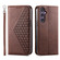 Cubic Grid Calf Texture Magnetic Leather Phone Case for Samsung Galaxy S24 5G - Brown