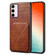 Denior Imitation Crocodile Leather Back Phone Case with Holder for Samsung Galaxy S24 5G - Brown