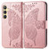 Butterfly Love Flower Embossed Leather Phone Case for Samsung Galaxy S24 5G - Rose Gold