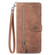 Embossed Flower Zipper Leather Phone Case for iPhone 15 Pro Max - Brown