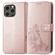 Four-leaf Clasp Embossed Buckle Leather Phone Case for iPhone 15 Pro Max - Rose Gold