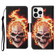 3D Colored Drawing Flip Leather Phone Case for iPhone 15 Pro Max - Flame Skull