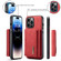 DG.MING M2 Series 3-Fold Card Bag Wallet Leather Phone Case for iPhone 15 Pro Max - Red