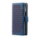 Grid Texture Zipper Leather Phone Case with Lanyard for iPhone 15 Pro - Blue