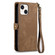 Geometric Zipper Wallet Side Buckle Leather Phone Case for iPhone 15 Pro - Brown