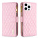 Diamond Lattice Zipper Wallet Leather Flip Phone Case for iPhone 15 Pro - Pink