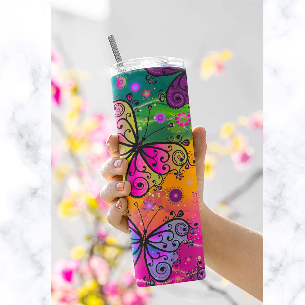 20 25 Oz Frosted Glass Tumbler Png Sublimation Design Butterfly