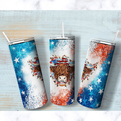 4th of July Cow Sublimation Tumbler