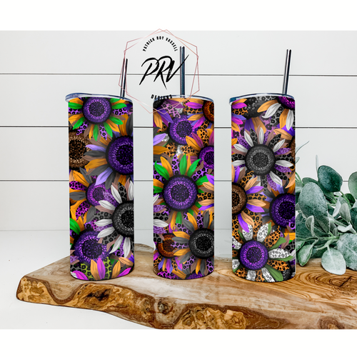 Fall Cheetah Sunflower Sublimation Tumbler-Purple