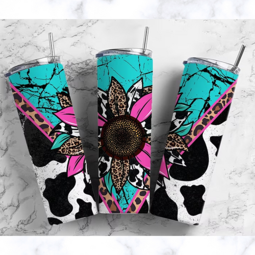 Cow print sunflower cheetah Sublimation Tumbler 1