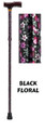 Aluminum Folding Cane, Black Floral Design