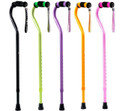 Black, Green, Purple, Orange & Pink Walking Canes with Rhinestone Wrist Straps.