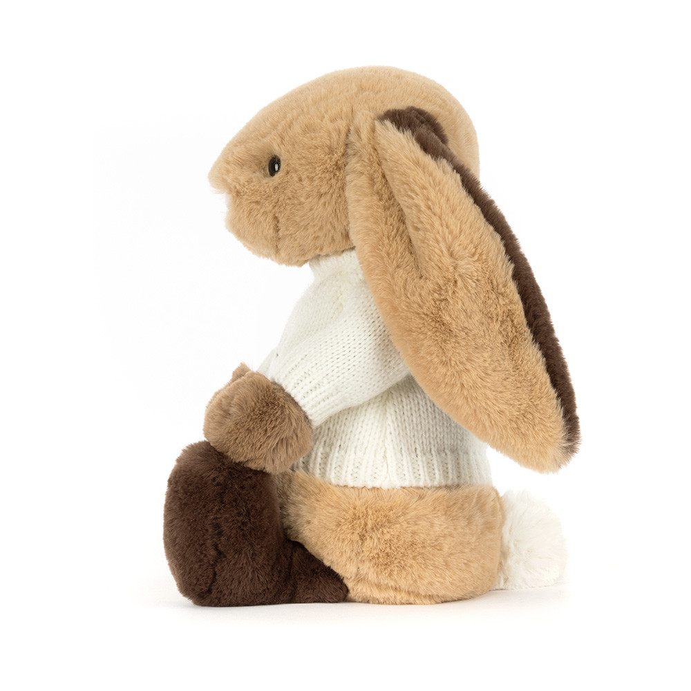 Bashful Patchwork Brown Bunny with Personalised Cream Jumper, View 2