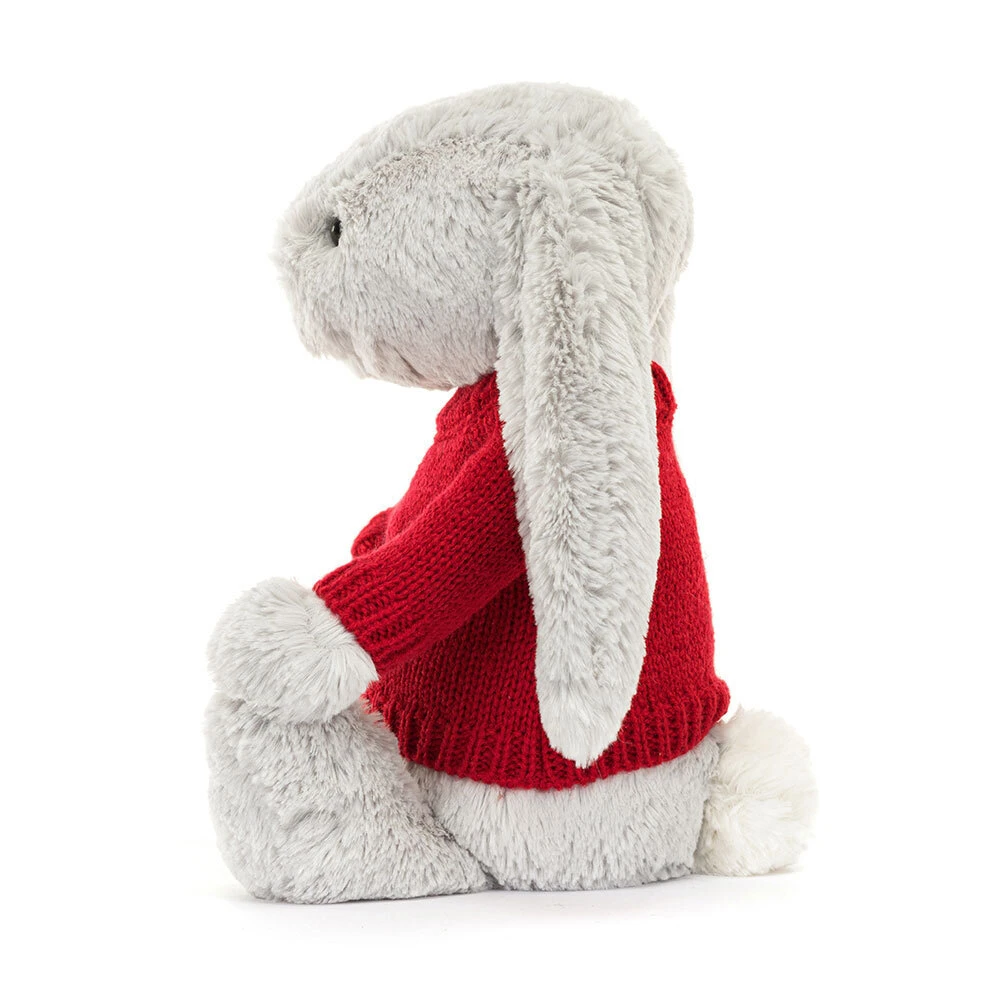 Bashful Silver Bunny with Personalised Red Jumper, View 2