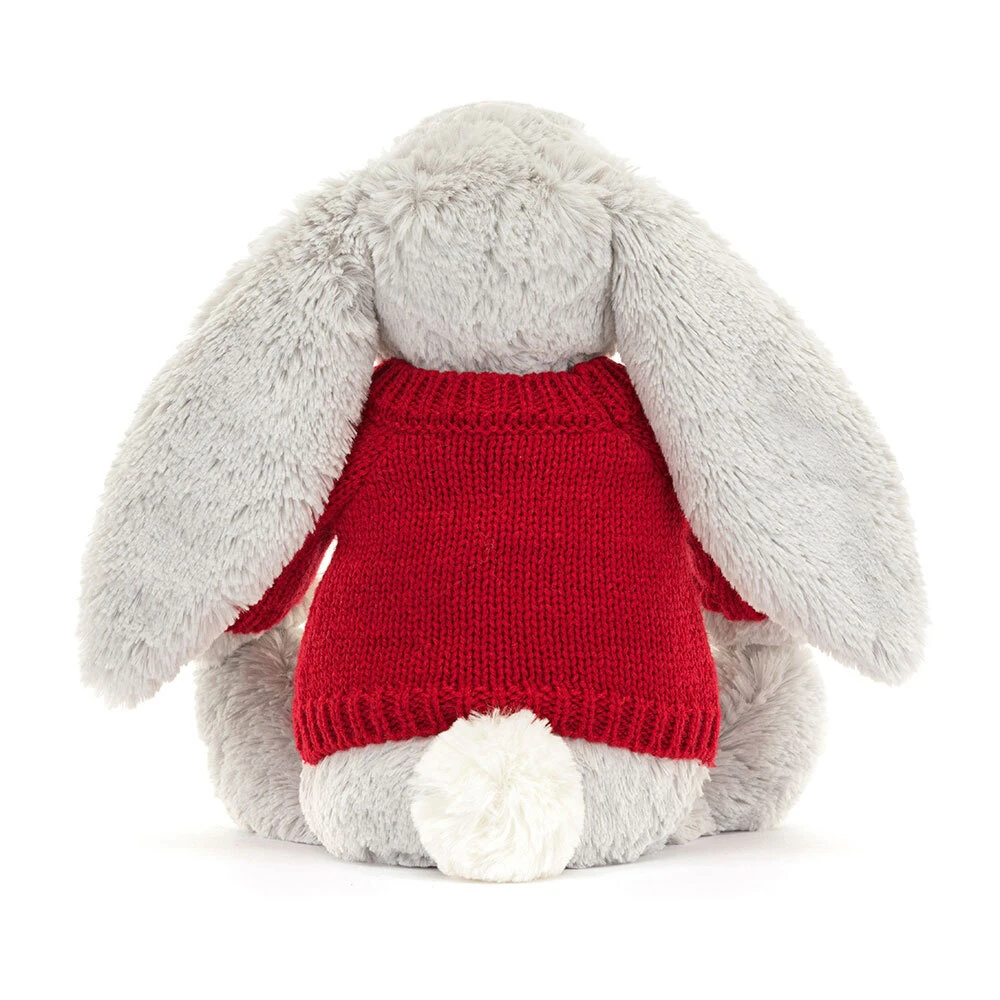 Bashful Silver Bunny with Personalised Red Jumper, View 3