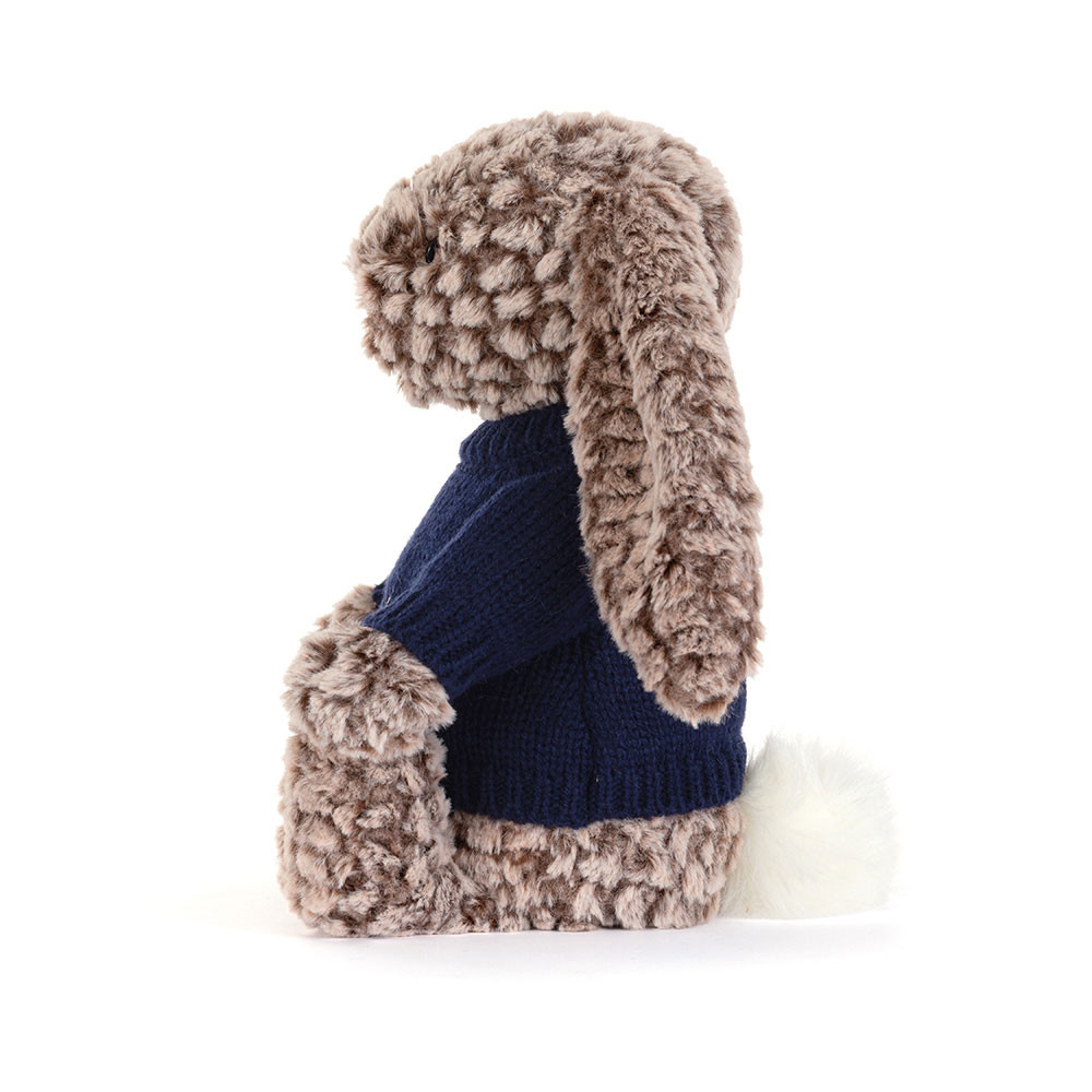Bashful Luxe Bunny Pine with Personalised Navy Jumper, View 2