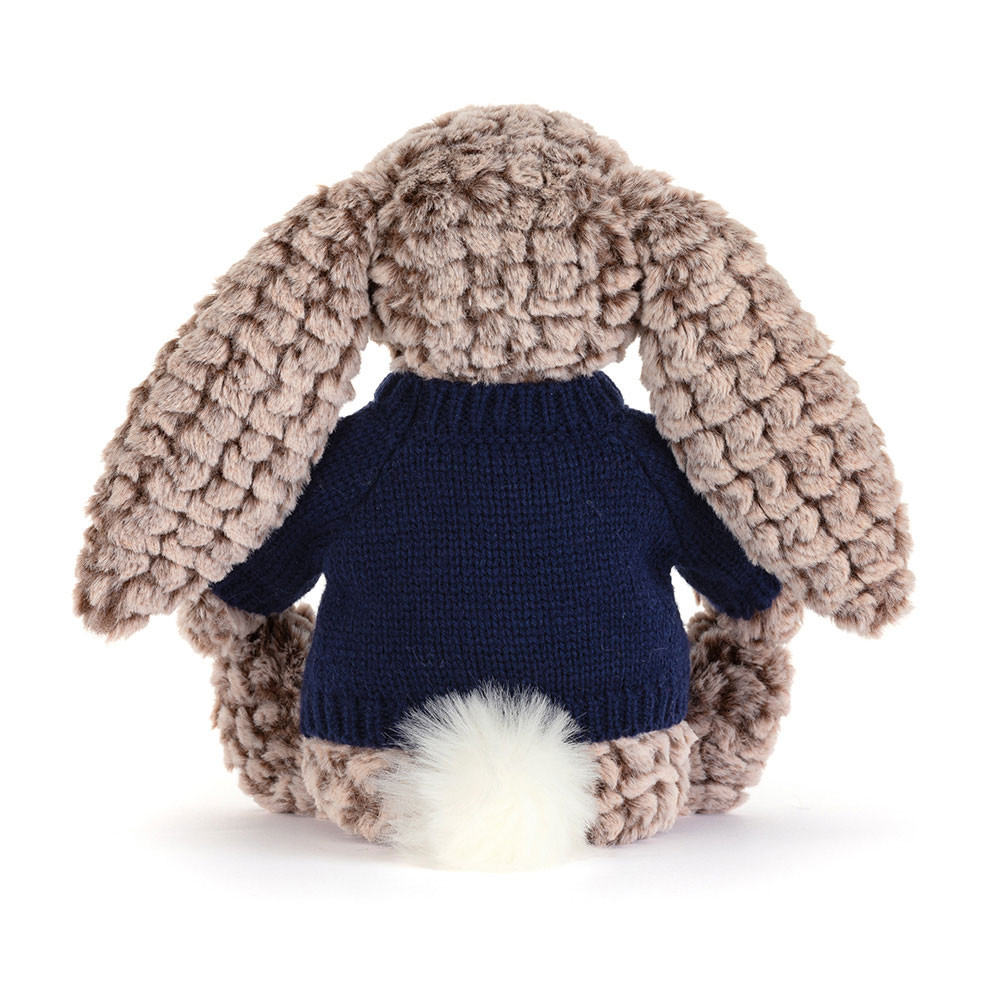 Bashful Luxe Bunny Pine with Personalised Navy Jumper, View 3