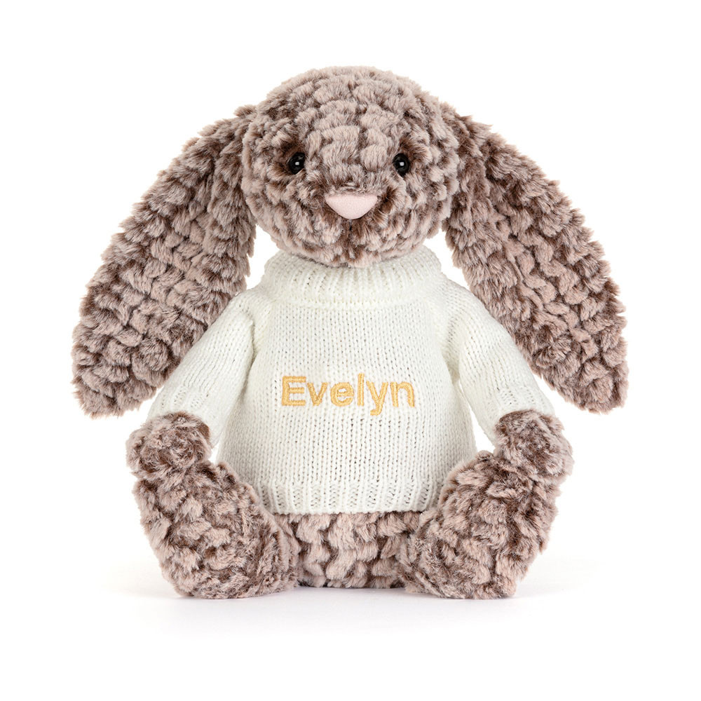 Bashful Luxe Bunny Pine with Personalised Cream Jumper, View 4