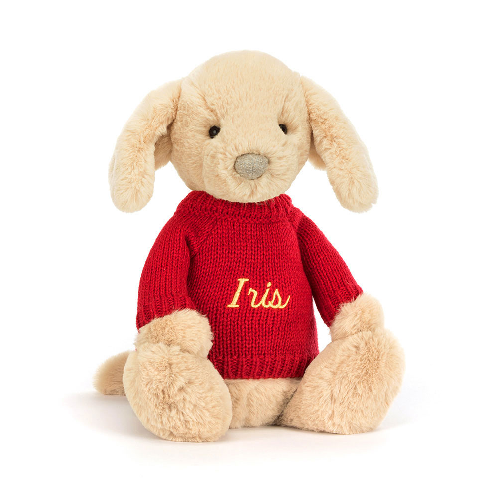 Bashful Luxe Puppy Orlando with Personalised Red Jumper, Main View