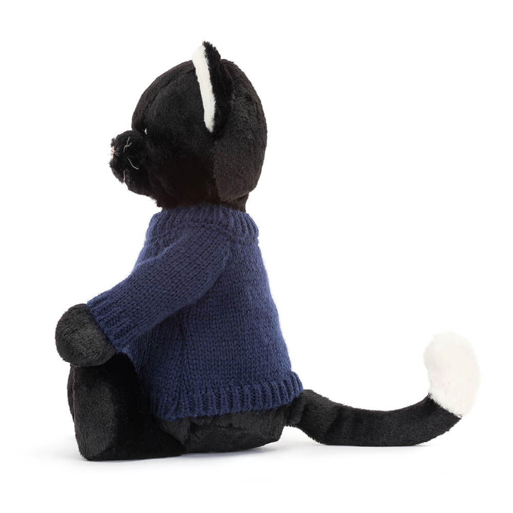 Bashful Black Kitten with Personalised Navy Jumper, View 3
