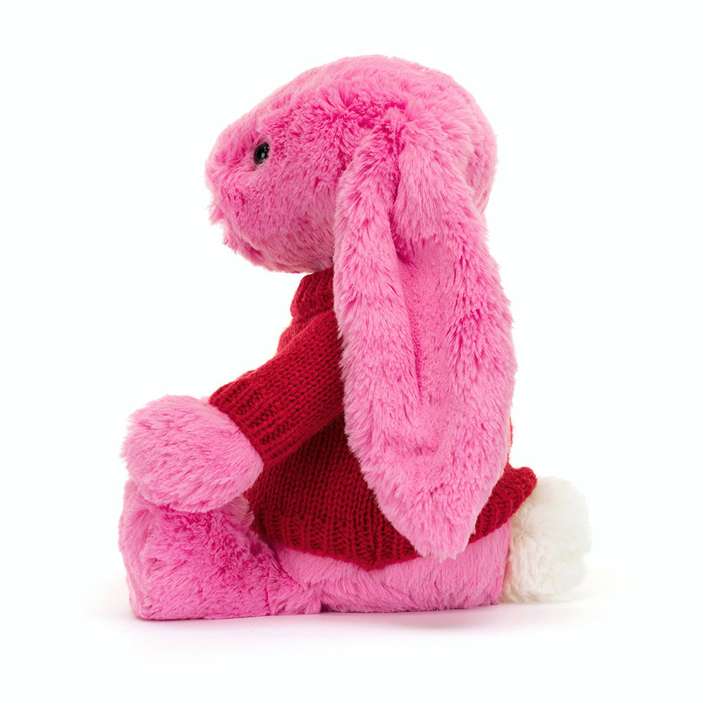 Bashful Hot Pink Bunny with Personalised Red Jumper, View 2