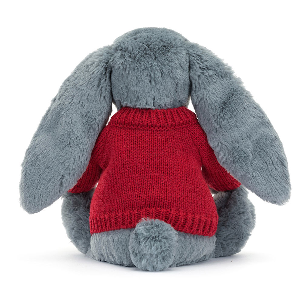 Bashful Dusky Blue Bunny with Personalised Red Jumper, View 3