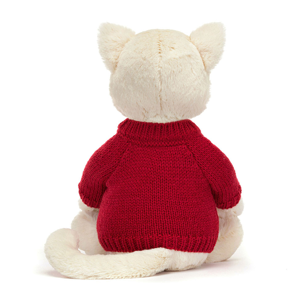 Bashful Cream Kitten with Personalised Red Jumper, View 3